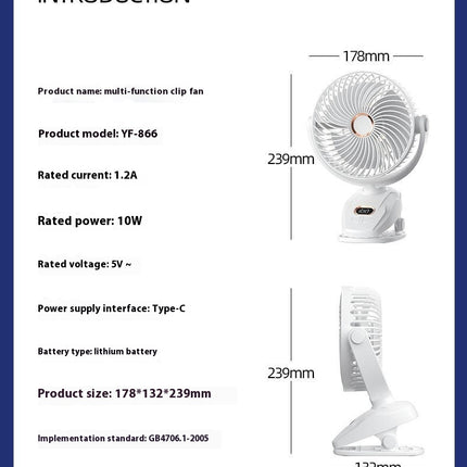 Portable Mini Clip on Fan, 5 Speed USB Rechargeable Desk Fan for Office Home Tent Stroller