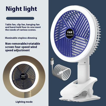 Clip on Fan ,4 Speed 360 degreesRotating Detachable Clamp, Battery Powered USB Charge Camping Fan