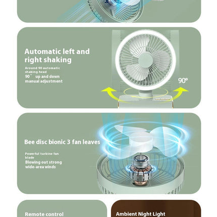 Home Remote Control Desk Fan USB Charging with Light Fan Silent 5-Speed Circulation Fan