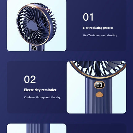 Double -Power USB Handheld Small Fan Outdoor Portable Mini Desktop Number Showing Fan