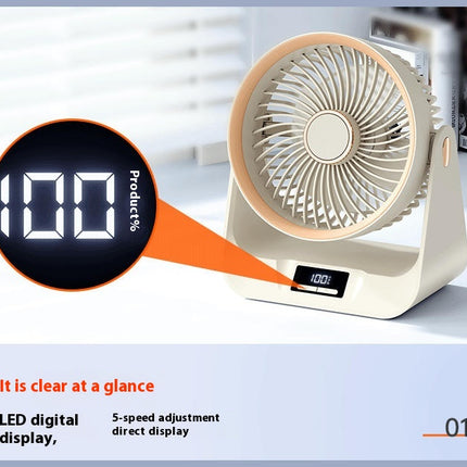 Desktop Fan - USB Rechargeable 5 Speed Adjustable Tilt Household Desktop Fan, Bedroom Silent Fan