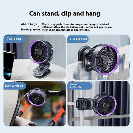 Oscillating Circulation Clip Fan USB Charging Small Fan-Suitable for Office Dormitory with Light