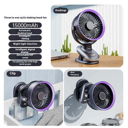 Oscillating Circulation Clip Fan USB Charging Small Fan-Suitable for Office Dormitory with Light