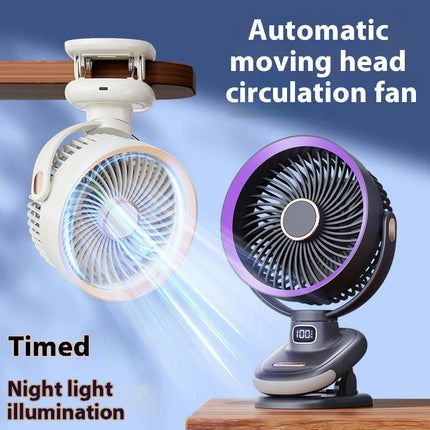 Oscillating Circulation Clip Fan USB Charging Small Fan-Suitable for Office Dormitory with Light