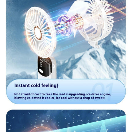 Handheld Portable Fan, Rechargeable Battery 5 Speed Wind, LED Display USB Foldable Electric Fan for Women Girl