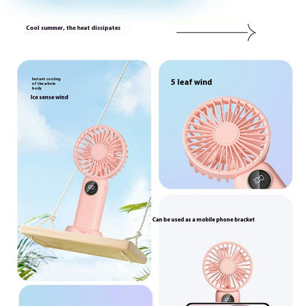 Portable Handheld Fan, Battery Operated Fan with Base,Digital Display 90 degrees Ajustable Mini Fan for Outdoor Indoor