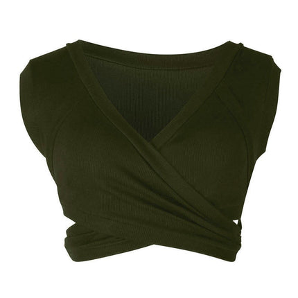 Women's Deep V Neck Sleeveless Criss Cross Tie Crop Tank Top