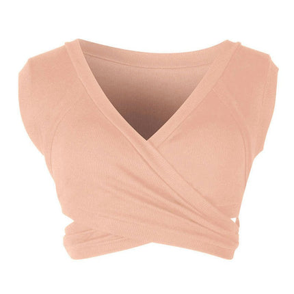 Women's Deep V Neck Sleeveless Criss Cross Tie Crop Tank Top