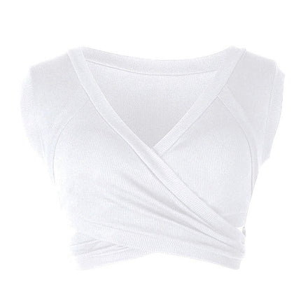 Women's Deep V Neck Sleeveless Criss Cross Tie Crop Tank Top