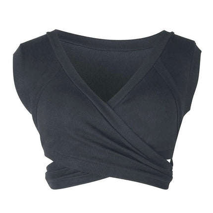 Women's Deep V Neck Sleeveless Criss Cross Tie Crop Tank Top