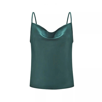 Women's Summer Satin Cami Top Spaghetti Strap V Neck Sleeveless Tops