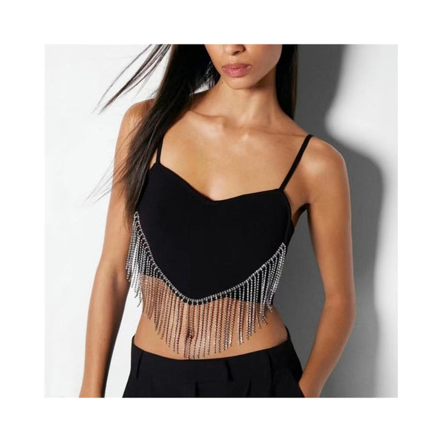 Women's Summer Fringes Cami Top Spaghetti Strap Cropped Sleeveless Tops