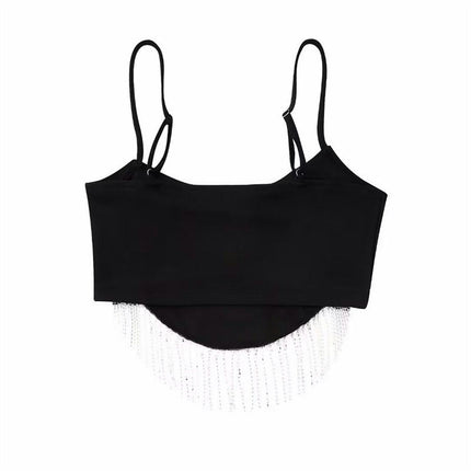 Women's Summer Fringes Cami Top Spaghetti Strap Cropped Sleeveless Tops