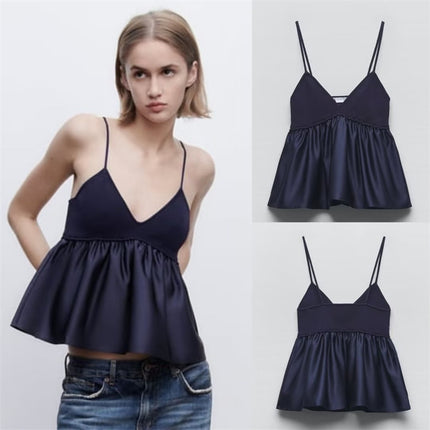 Women's Casual Spaghetti Strap Cami Top Sleeveless Ruffle Summer Camisole Top