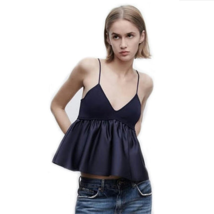 Women's Casual Spaghetti Strap Cami Top Sleeveless Ruffle Summer Camisole Top