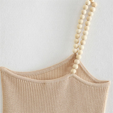 Women's Beaded One Shoulder Knit Tank Asymmetric Camisole Top