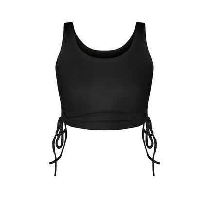 Women's Sleeveless Crop Tank Top Slim Drawstring Ribbed Knit Cami Top