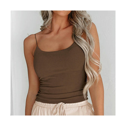 Women's Sleeveless Crop Tank Top Spaghetti Strap Ribbed Knit Cami Tops