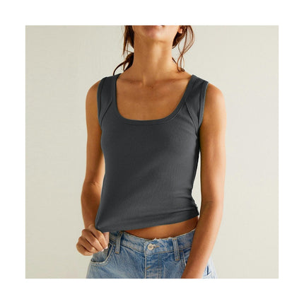 Womens Summer Square Neck Sleeveless Tank Tops Sexy Ribbed Tanks