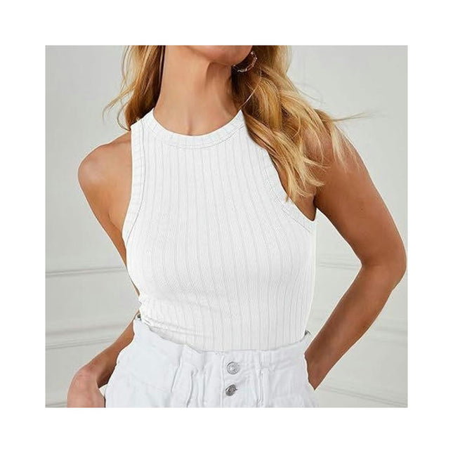 Ribbed Knit Racerback Basic Tank Tops for Women Sleeveless Crop Tank Top