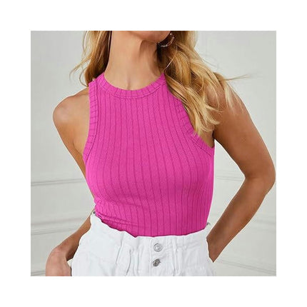 Ribbed Knit Racerback Basic Tank Tops for Women Sleeveless Crop Tank Top