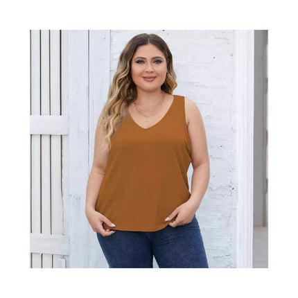 Women's Plus Size V Neck Tank Tops Summer Casual Sleeveless Ribbed Tops