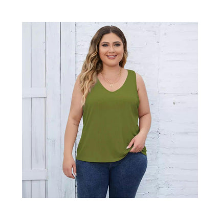 Women's Plus Size V Neck Tank Tops Summer Casual Sleeveless Ribbed Tops