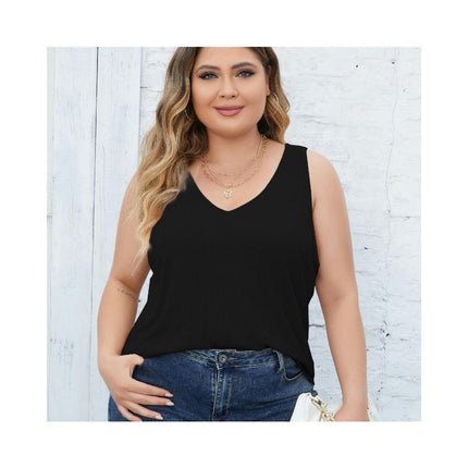 Women's Plus Size V Neck Tank Tops Summer Casual Sleeveless Ribbed Tops