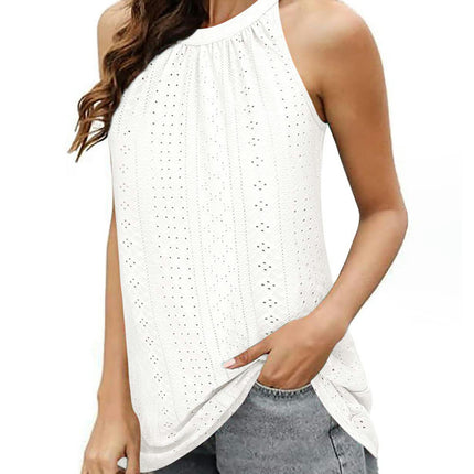 Tank Top for Women Sleeveless Halter Pleated Eyelet Summer Flowy Cami Tops