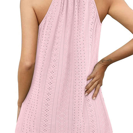 Tank Top for Women Sleeveless Halter Pleated Eyelet Summer Flowy Cami Tops