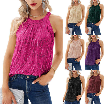 Sequin Tops for Women Sleeveless Halter Tops Dressy Sparkle Tank Top