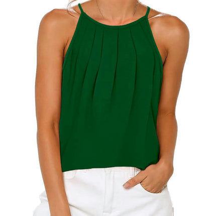 Women's Spaghetti Strap Cami Tops Pleated Flowy Sleeveless Tank Top