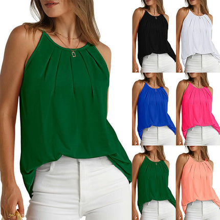 Women's Spaghetti Strap Cami Tops Pleated Flowy Sleeveless Tank Top