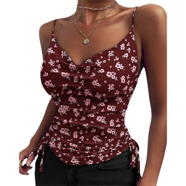 Women's Spaghetti Strap Tank Top V Neck Drawstring Camisole Tops