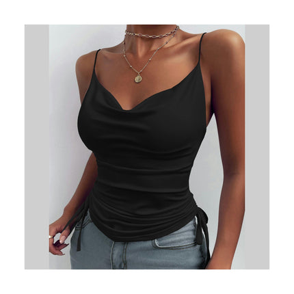 Women's Spaghetti Strap Tank Top V Neck Drawstring Camisole Tops