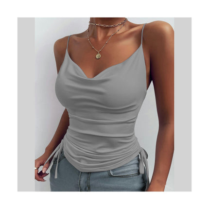 Women's Spaghetti Strap Tank Top V Neck Drawstring Camisole Tops