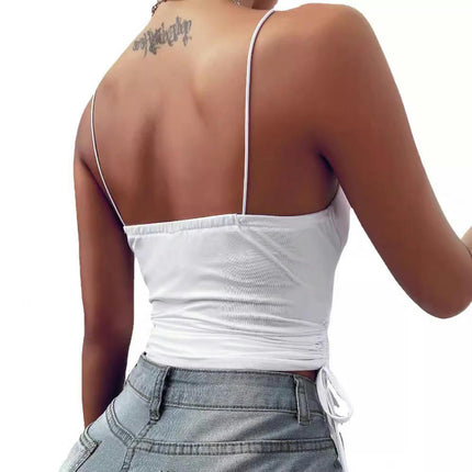 Women's Spaghetti Strap Tank Top V Neck Drawstring Camisole Tops