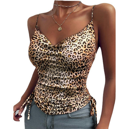 Women's Spaghetti Strap Tank Top V Neck Drawstring Camisole Tops