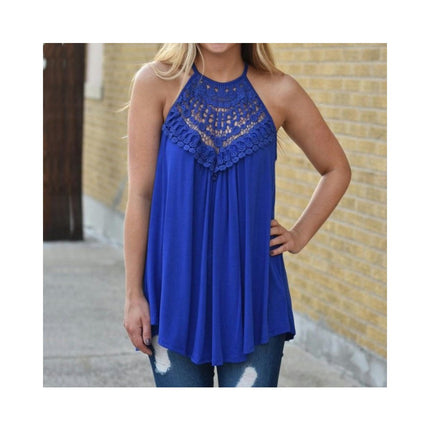 Women's Summer Halter Spaghetti Strap Flowy Tank Tops Sleeveless Lace Cami Camisole