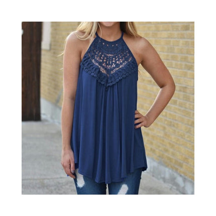 Women's Summer Halter Spaghetti Strap Flowy Tank Tops Sleeveless Lace Cami Camisole