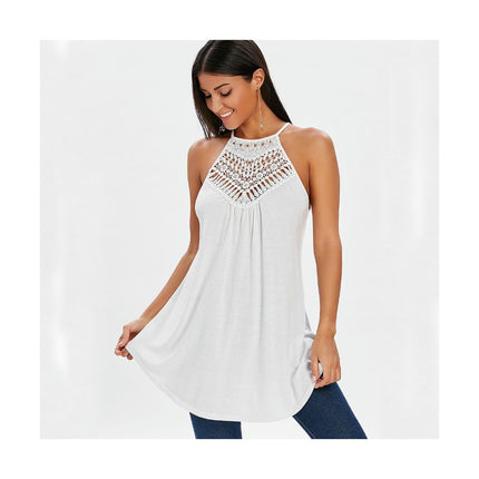 Women's Summer Halter Spaghetti Strap Flowy Tank Tops Sleeveless Lace Cami Camisole