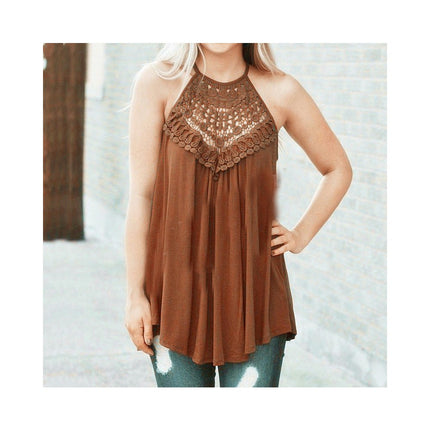 Women's Summer Halter Spaghetti Strap Flowy Tank Tops Sleeveless Lace Cami Camisole