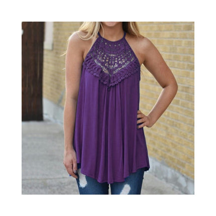 Women's Summer Halter Spaghetti Strap Flowy Tank Tops Sleeveless Lace Cami Camisole