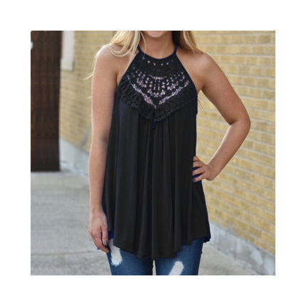 Women's Summer Halter Spaghetti Strap Flowy Tank Tops Sleeveless Lace Cami Camisole