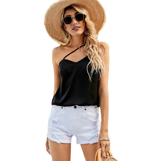 Women V Neck Sleeveless Crop Tank Tops Backless Spaghetti Strap Camis Top