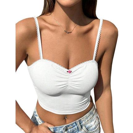 Women Lace Trim Camisole Spaghetti Strap Sleeveless Cami Shirt Summer Tank Tops