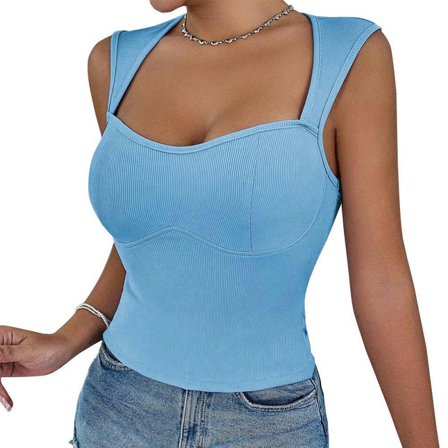 Women's Summer Square Neck Tank Top Sleeveless Backless Crop Tops