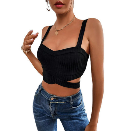 Women's Sexy Sleeveless Cut Out Crop Tops Square Neck Backless Tank Cami