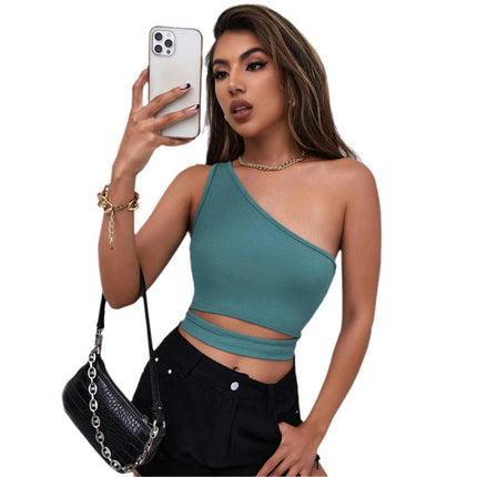 One Shoulder Tank Tops for Women Sleeveless Summer Cut Out Ribbed Knit Slim Fit Top