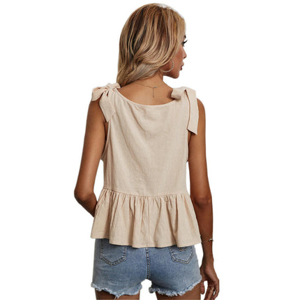 Women's Summer Crop Tank Top Tie Ruffle Hem Sleeveless Cami Tops